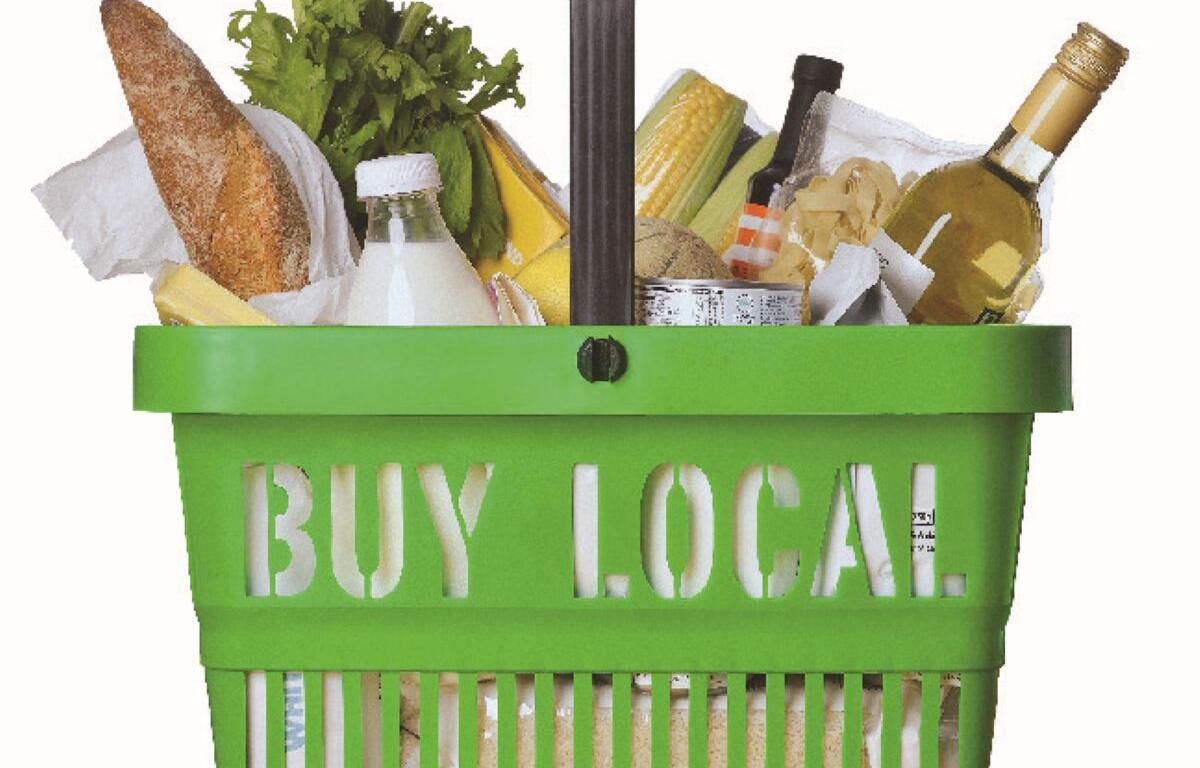 Shopping basket filled with local goods.