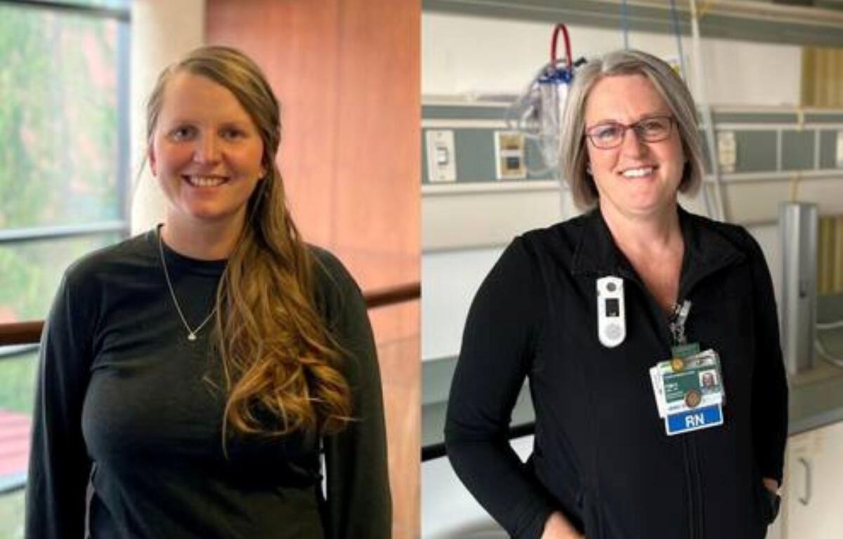 Chastity Hodgson, left, and Pamela Switzer, right, both nurses at Cheshire Medical Center in Keene, received the Excellence in Nursing Award
