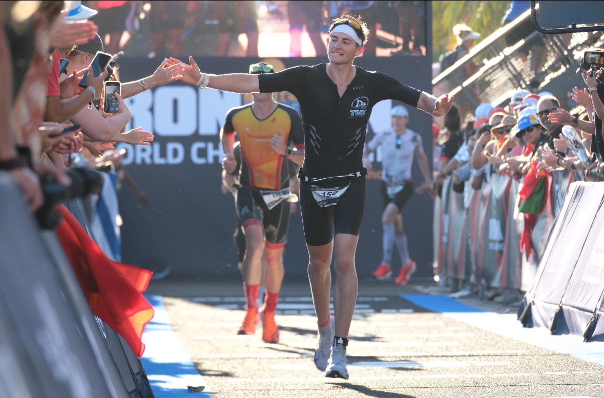 Tate Matte at Ironman triathlon finish