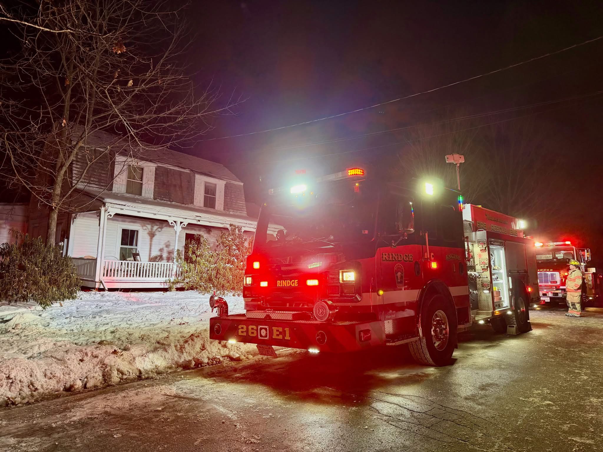 Rindge Fire Truck outside of 44 Mountain Road.