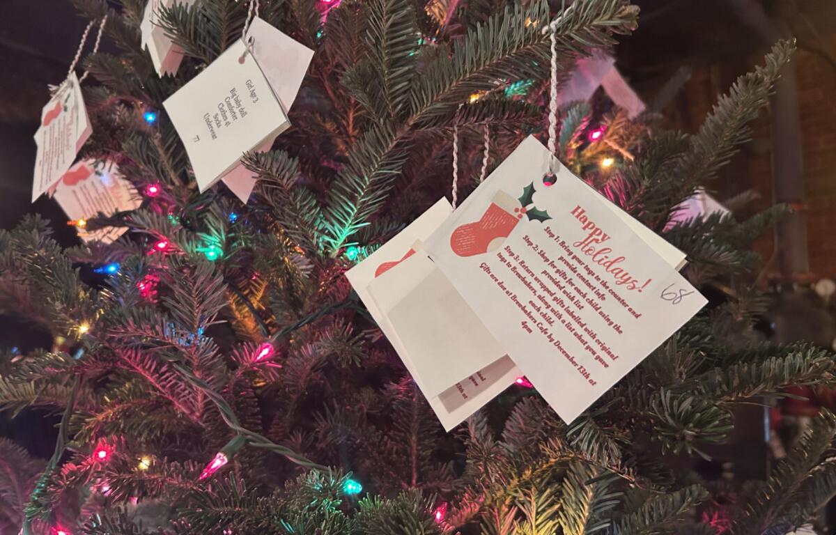 Holiday giving tree at Brewbakers