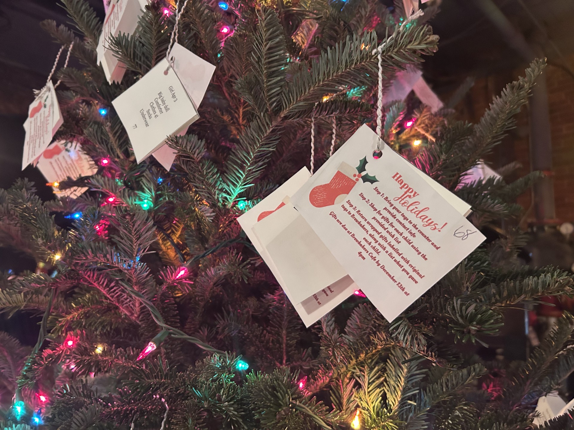 Holiday giving tree at Brewbakers