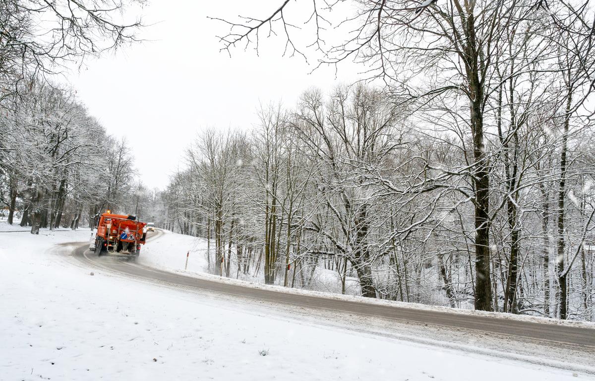 Driving on a snowy highway