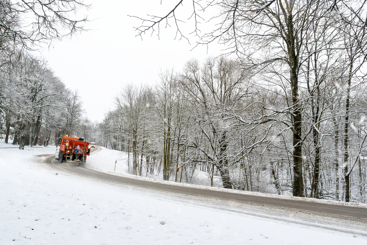 Driving on a snowy highway