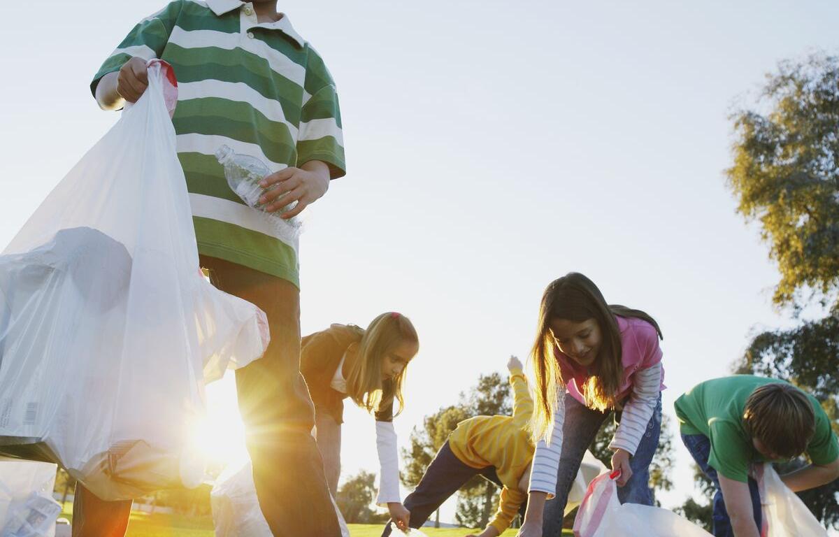 Kids picking up trash