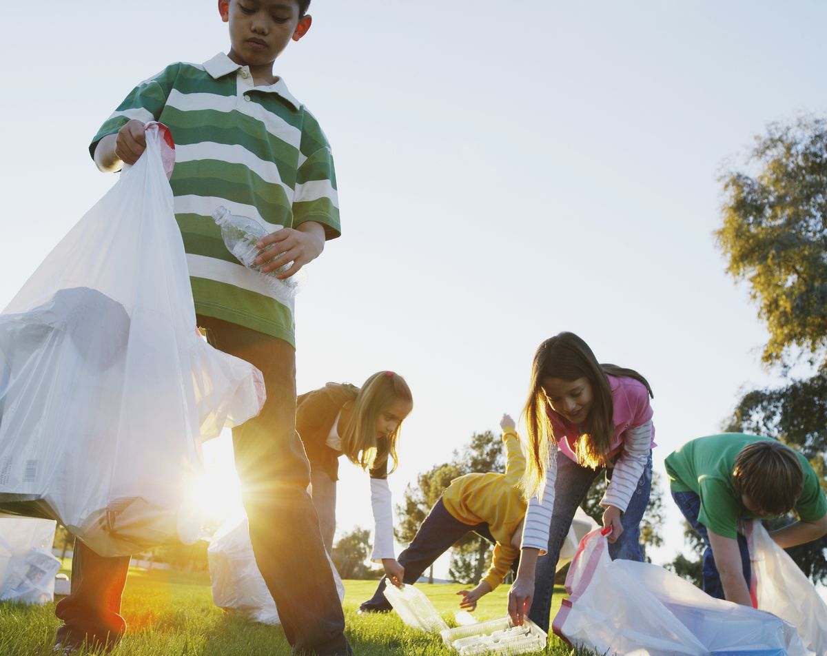 Kids picking up trash