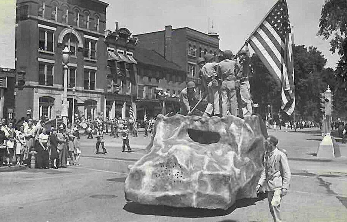 Military float in July 4 parade in Keene, 1946