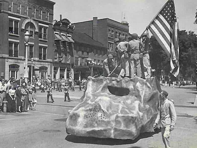 Military float in July 4 parade in Keene, 1946