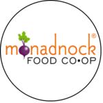 Monadnock Food Coop logo: orange 'monadnock' text with a purple beet and green leaves on the left, and 'FOOD COOP' below in black.