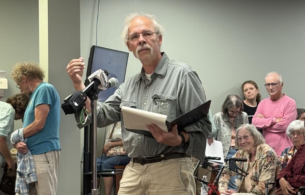 Steve Schuch of Hancock speaks during public testimony at Monday night’s Keene City Council workshop on recent ICE activity.