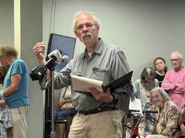 Steve Schuch of Hancock speaks during public testimony at Monday night’s Keene City Council workshop on recent ICE activity.