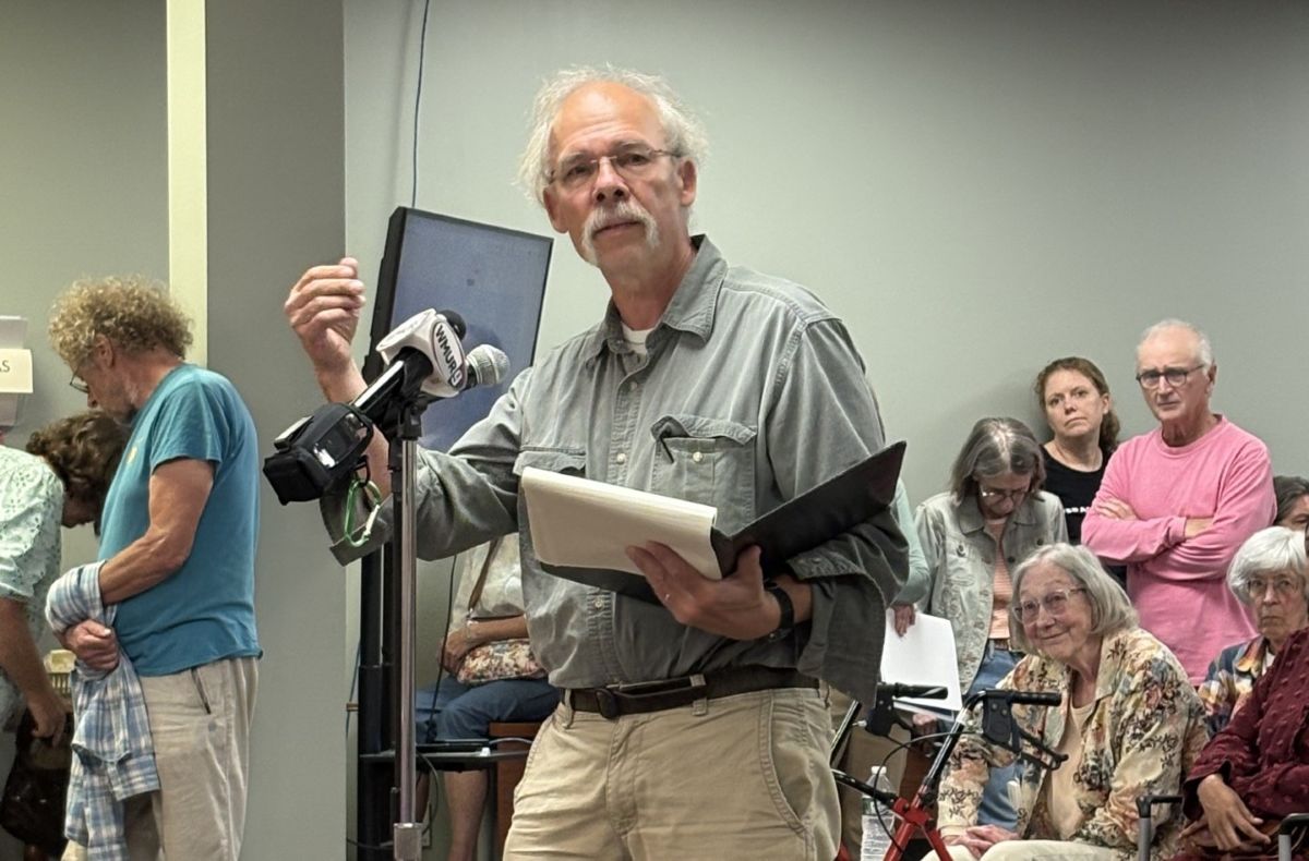 Steve Schuch of Hancock speaks during public testimony at Monday night’s Keene City Council workshop on recent ICE activity.